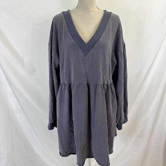 Roolee Blue Long Sleeve Ribbed V Neck Dress XXL NEW Pockets - Picture 1 of 6